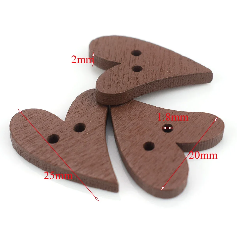 50PCS Wooden Heart Buttons for Handmade Girl Clothing DIY Decor Scrapbooking Needlework Craft Sewing Wood Button Accessories