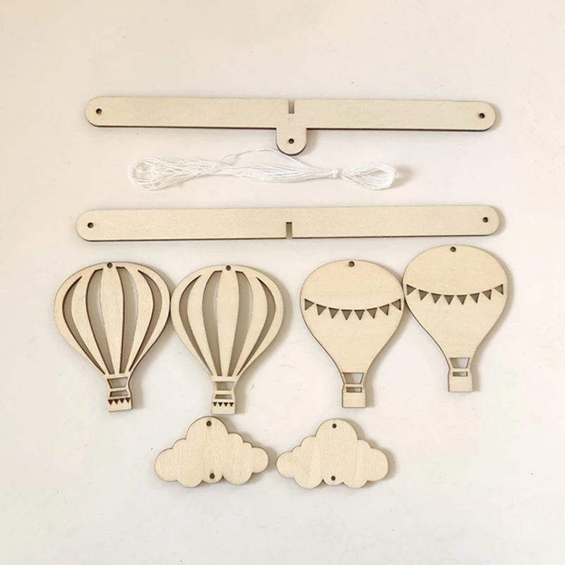 Wooden Hot Air Balloon Wind Chime Hanging Wall Ornaments Baby Bed Bell INS Nordic Style Kids Room Decoration Nursery Photo Props