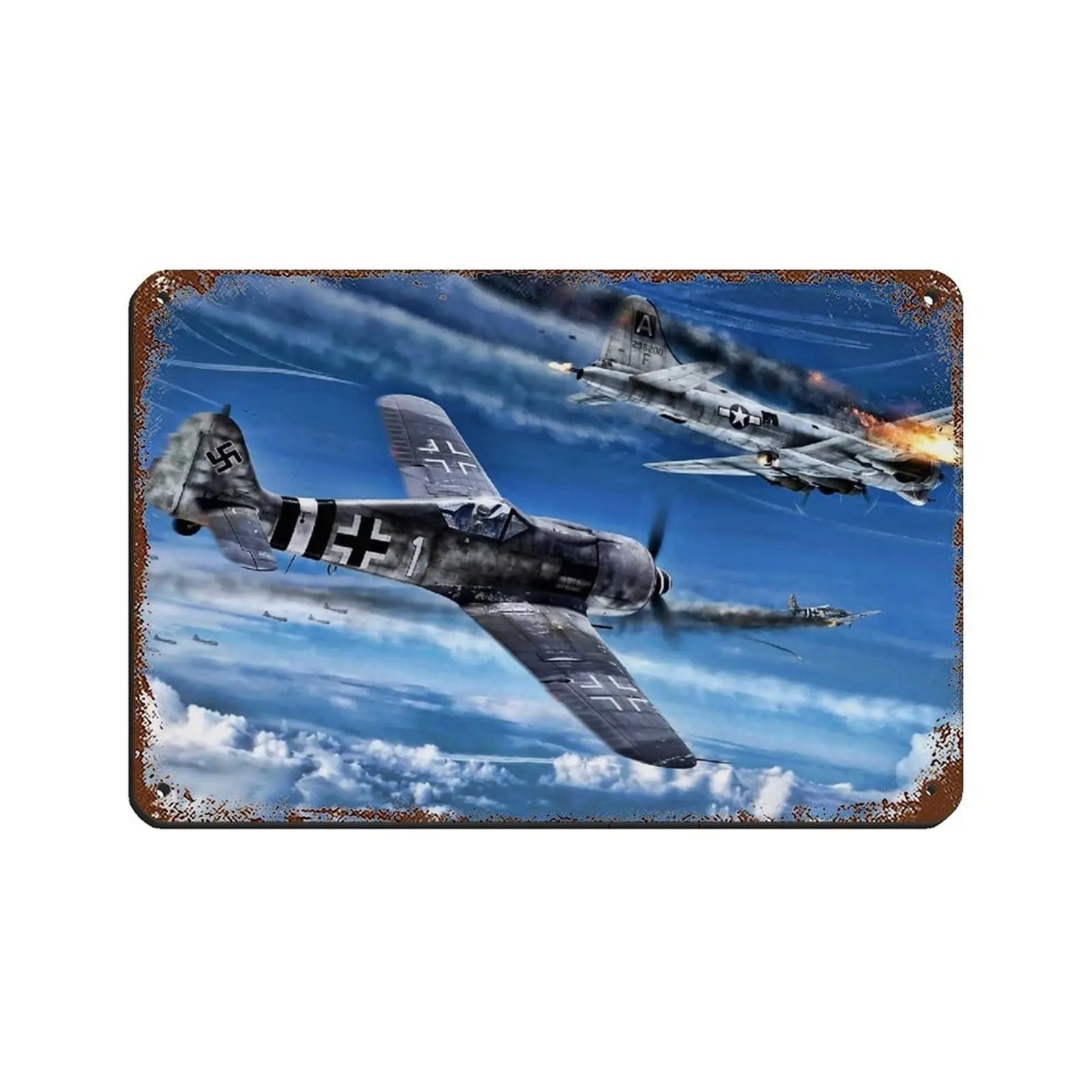 Fw 190 B-17 Flying Fortress World War II Fighter Aircraft Rust Tin Sign Retro Poster Metal Tin Sign Chic Art Retro Iron Painting