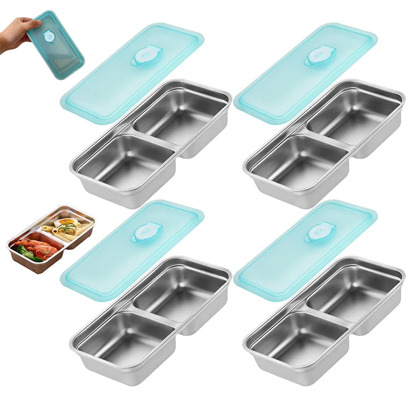 Portable Stainless Steel Fresh-keeping Box Food Container Multifunctional Refrigerator Storage Box Rectangular Lunch Box Bento