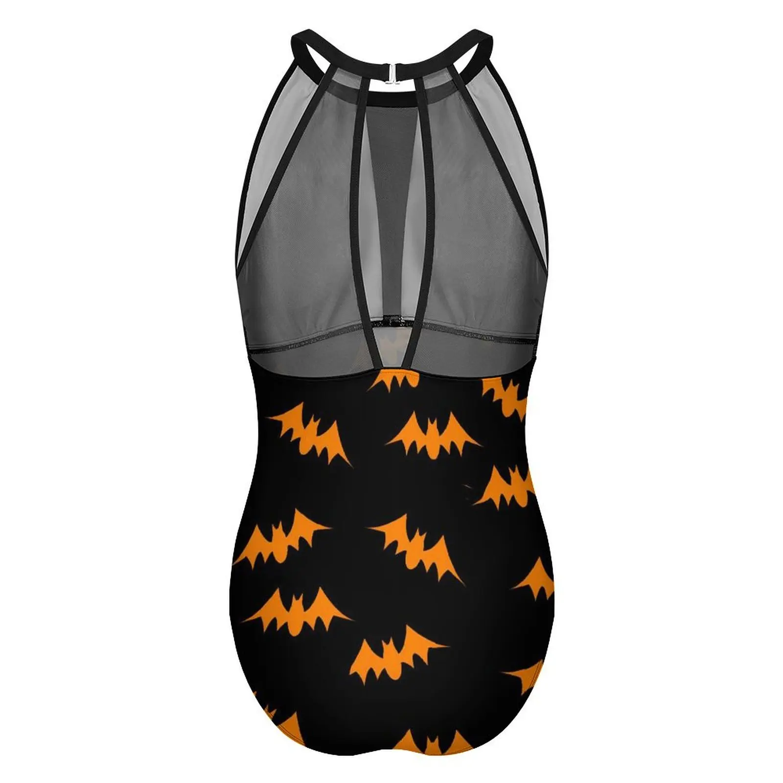 Orange Bat Swimsuit Halloween Print One Piece Swimwear Push Up Stylish Monokini Sexy Holiday Surf Custom Beach Outfits image 4