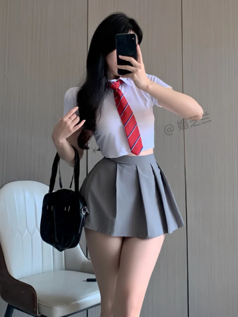 Conjunto de saias doces sexy ultra curto sem costas puro desejo estudante jk uniforme saia de duas peças conjunto estilo academia 3olv