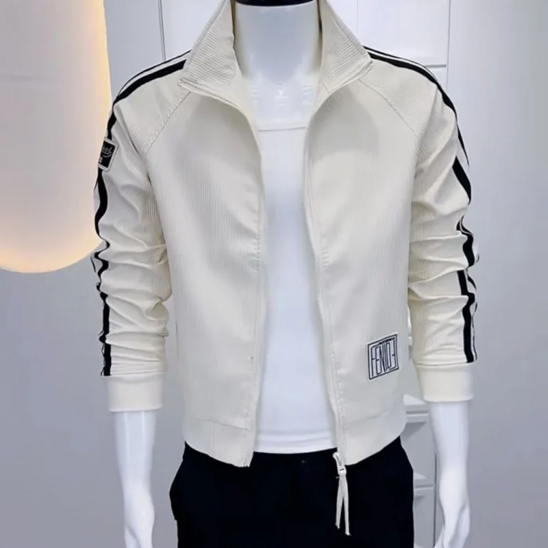 

New Jacket Spring and Autumn Jacket Korean Style Slim-fit Stand Collar Spliced Corduroy Jacket Men's Fashion Casual Men