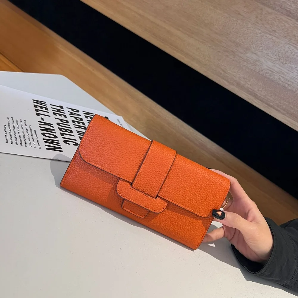

High Quality First Layer Cowhide Wallet Women's Messenger Chain Shoulder Bag LargeCapacity Multi-card ClutchMobile Phone Bag