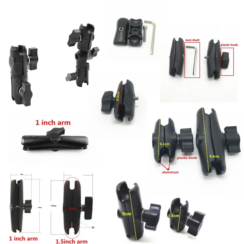 Arm Double Socket Arm for RAM with 1 Inch Ball Base Mount or 1.5 inch base Motorcycle Camera Extension Arm