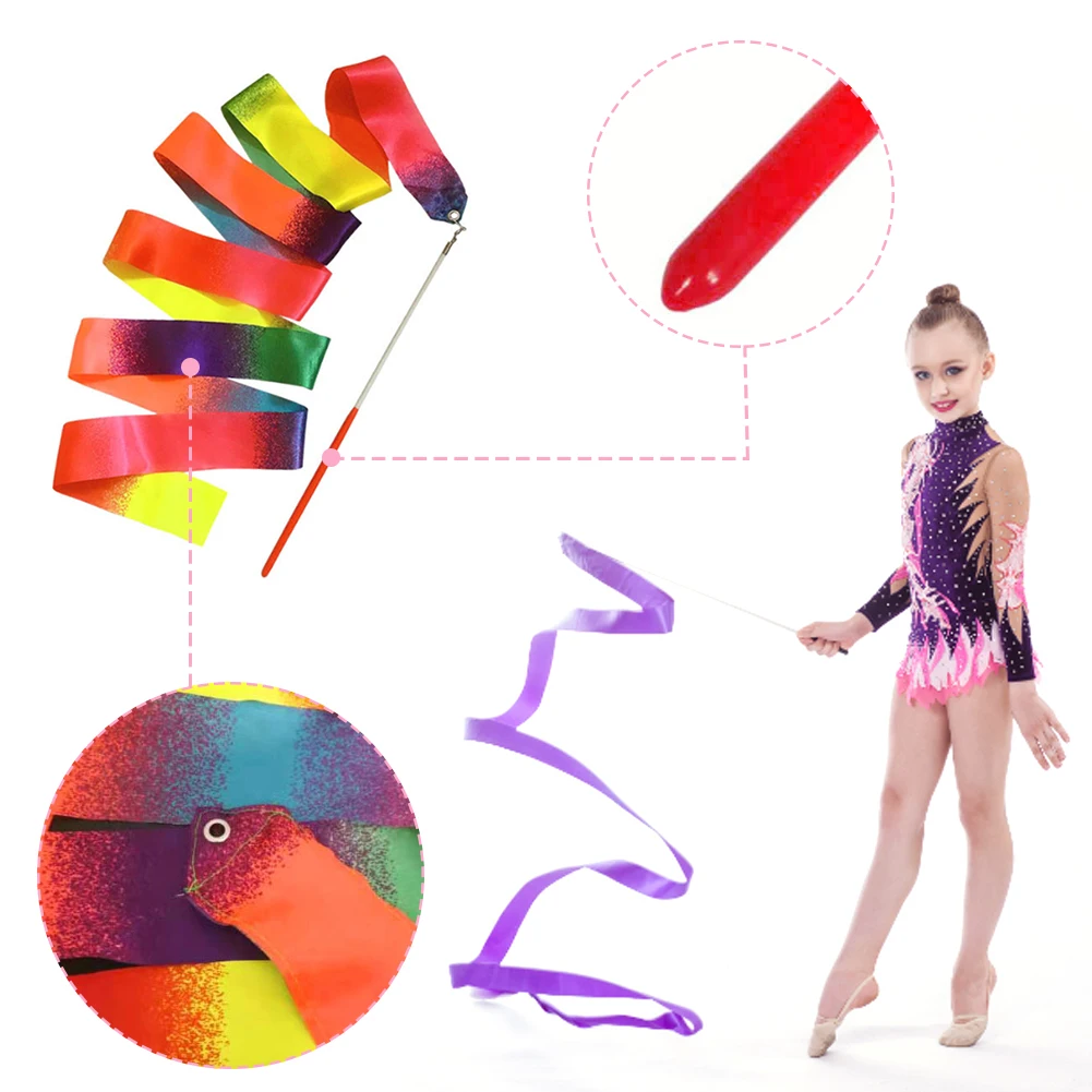 2m Gymnastics Ribbons with Handle Gymnastics Colored Ribbons Metal Eyelet Rhythmic Gymnastics Ribbons for Holiday Decorations