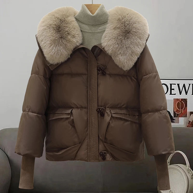 Chaquetas de moda para mujer, abrigos cortos de invierno con capucha, Parkas elegantes con cuello de piel sintética, prendas de vestir exteriores holgadas y gruesas y cálidas para mujer 2024