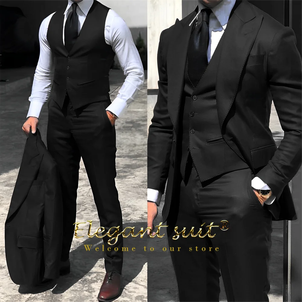 Men's business grey suit 3-piece set (jacket + vest + trousers) advanced custom men's slim office formal suit set