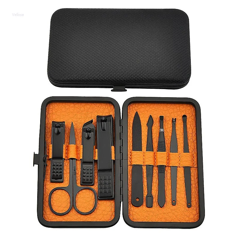 9PCS Stainless Steel Complete Nail Clipper Set Manicure Pedicure Tool Kit Nail Cutter Cuticle Scissors Grooming Beauty Gift Box