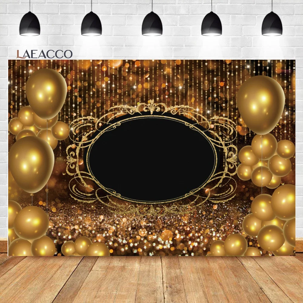 

Laeacco Happy Birthday Photography Backdrop Black Golden Balloons New Year Prom Party Decor Portrait Customized Photo Background