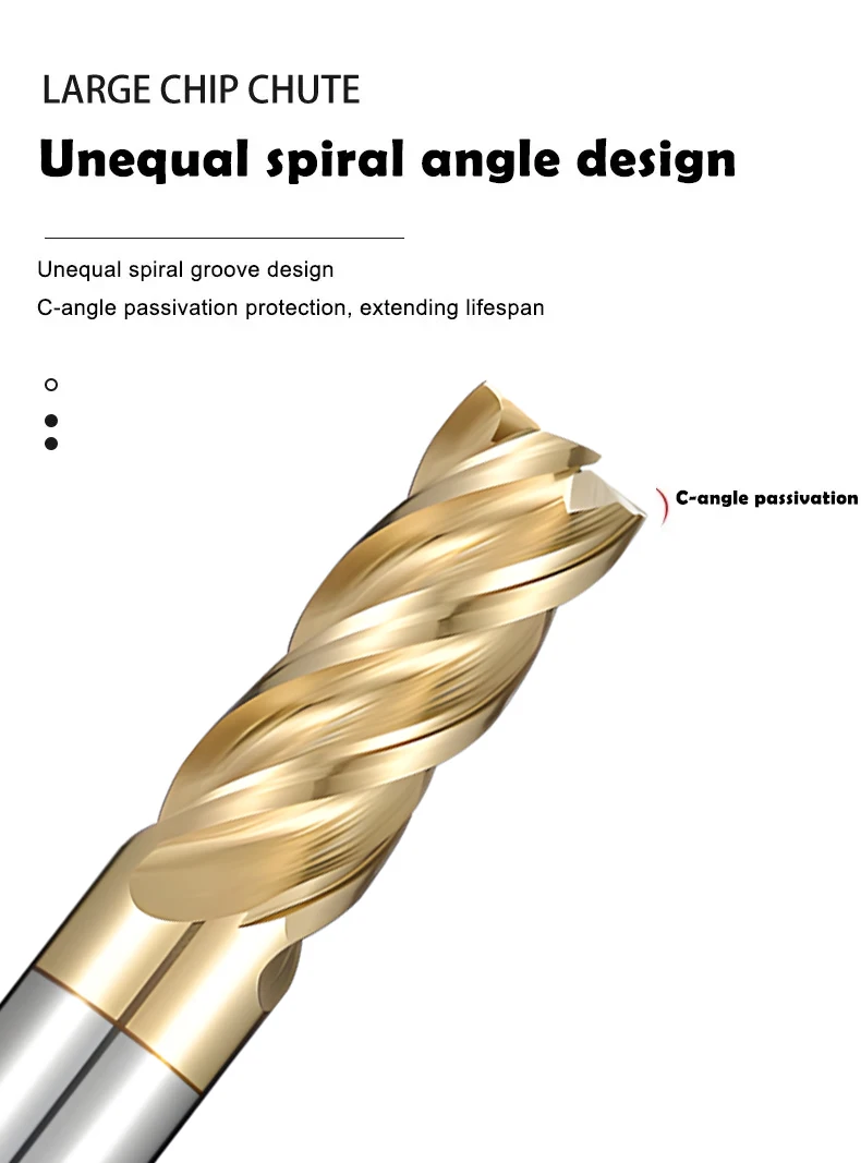 SHAZAM 4-schneidiger Wolframstahl-Fräser, Titanlegierung, spezieller, ungleicher Spiral-Schaftfräser mit geteilter Kante, CNC-Bearbeitungszentrum – Detail 4