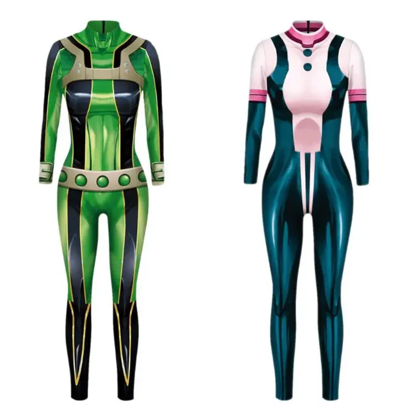 ผู้หญิงอะนิเมะ 3D ผู้หญิง My Hero Academia Boku no Hero Academia Asui Tsuyu คอสเพลย์เครื่องแต่งกาย Zentai บอดี้สูท Jumpsuits OA3216