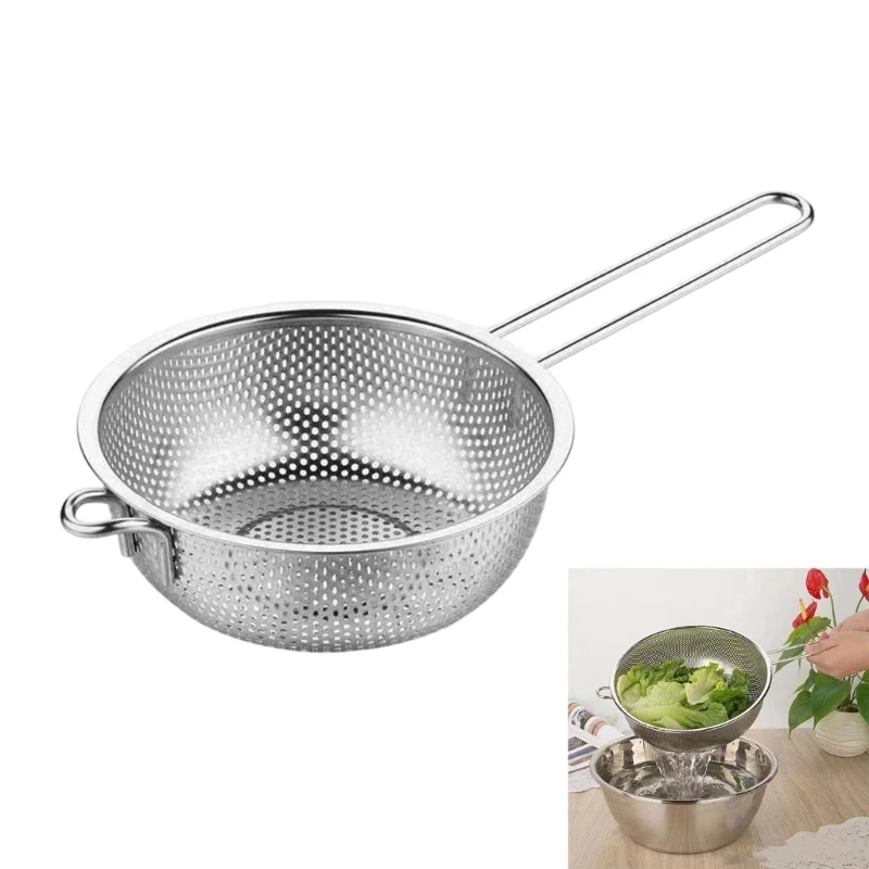 Stainless Steel Colander Basket Easy to Use and Comfortable Grip Portable Strainer for Kitchens Multipurpose Use
