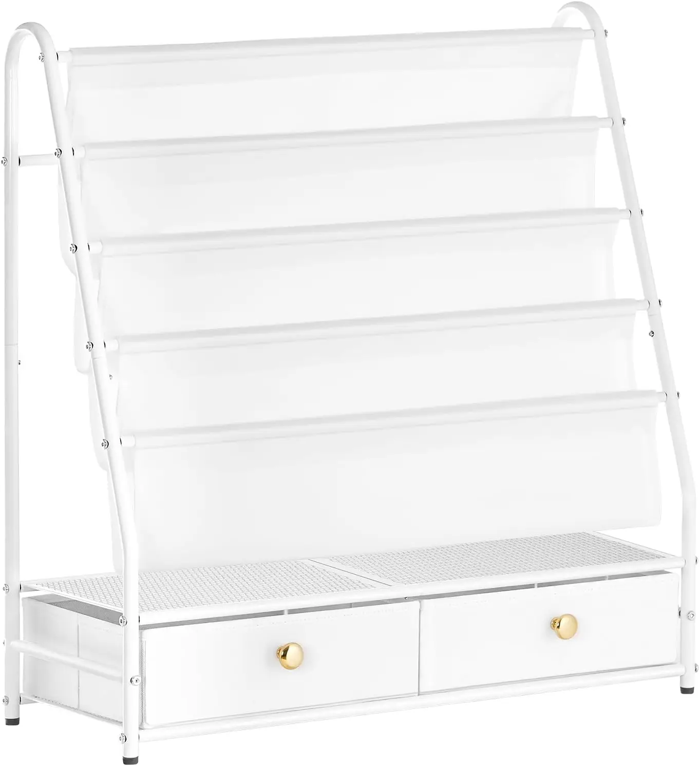 

Kids Bookshelf 4 Tier Bookcase W/ 2 Fabric Drawers Storage Nursery Book Shelf for Children Toy Organizer Study Room