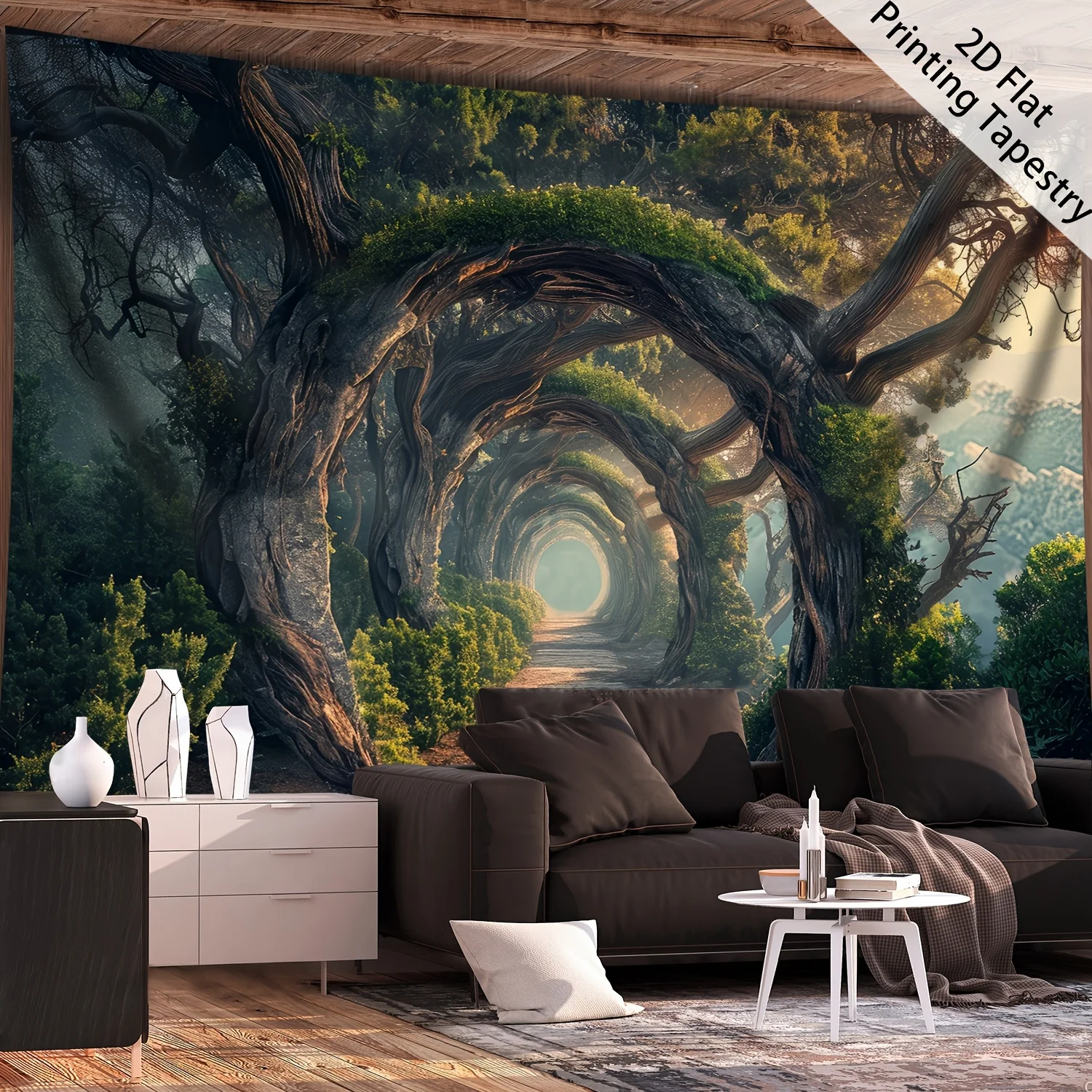 Enchanted Forest Archway Tapestry Wall Hanging Fantasy Nature Woods Tunnel Art Print Decor for Living Room Bohemian Bedroom