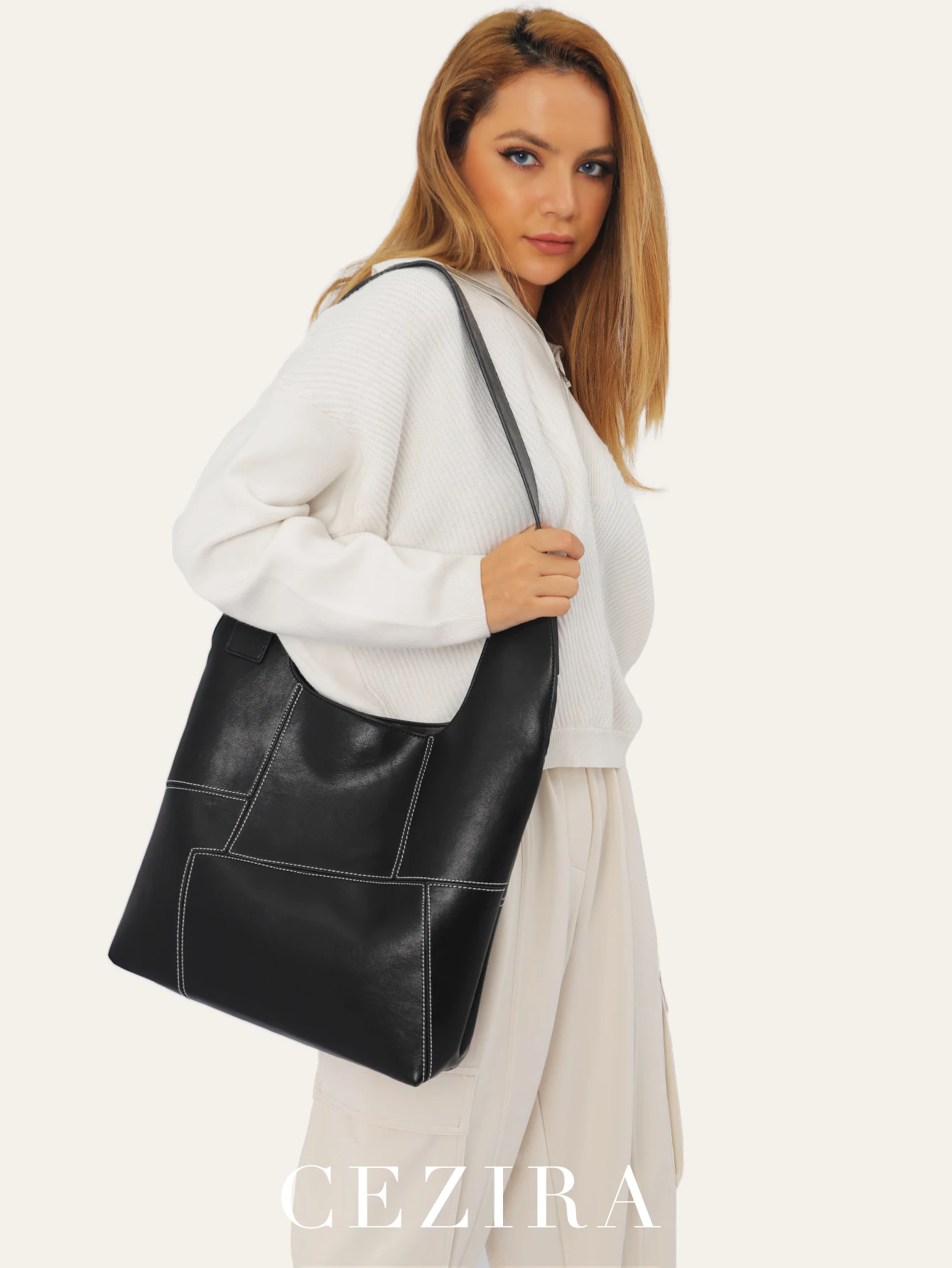 

CR Women Fashion PU Vegan Leather Hobo Shoulder Handbag Large Casual Daily Bag Purse Luxury Thread Design Travel Commute College