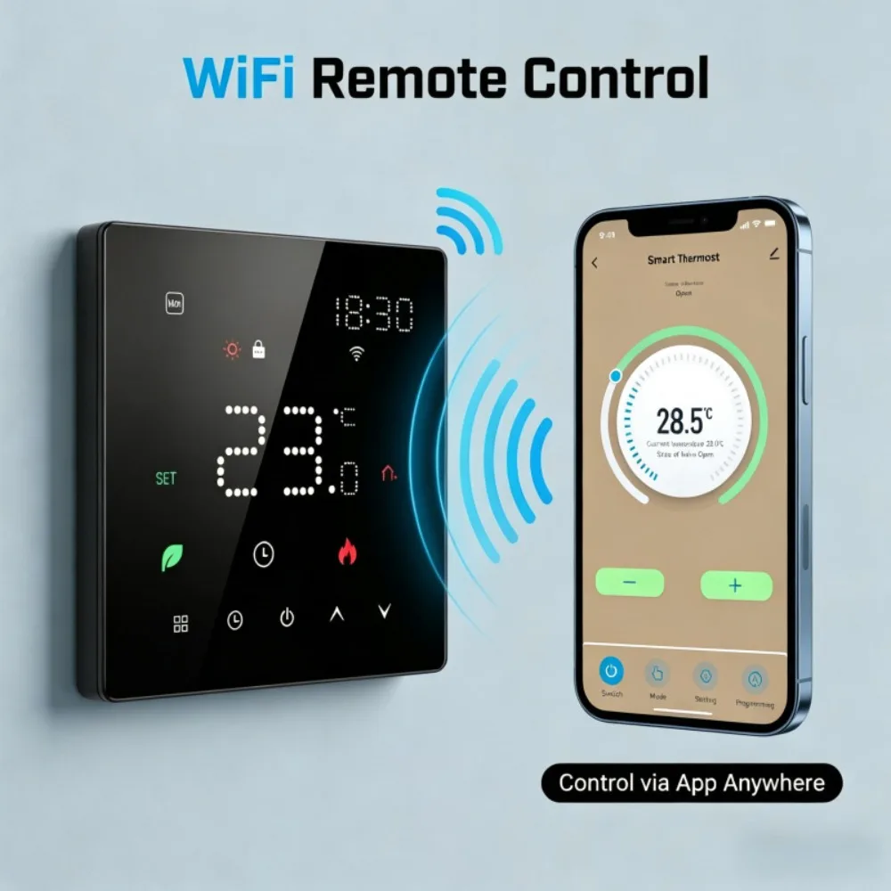 

Tuya Smart WIFI 16A 3A Black Electric Floor Heating Thermostat Wall-Mounted Gas Boiler Water Heating Temperature Controller 1PC