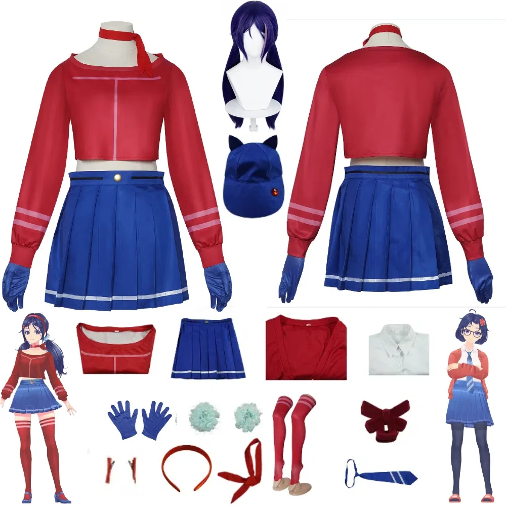 

Miside Mita Costumes Head Set Wig Anime Mita Character Costume Halloween Two Dimensional Role Play Stage Costume Adult Female