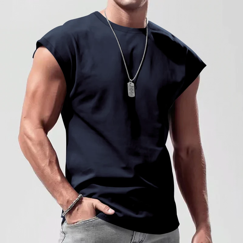Independent Station 24 Cross-Border Men's Summer New Sleeveless T-Shirt Youth Casual Loose Solid Color Thin Shoulder T-Shirt Spo