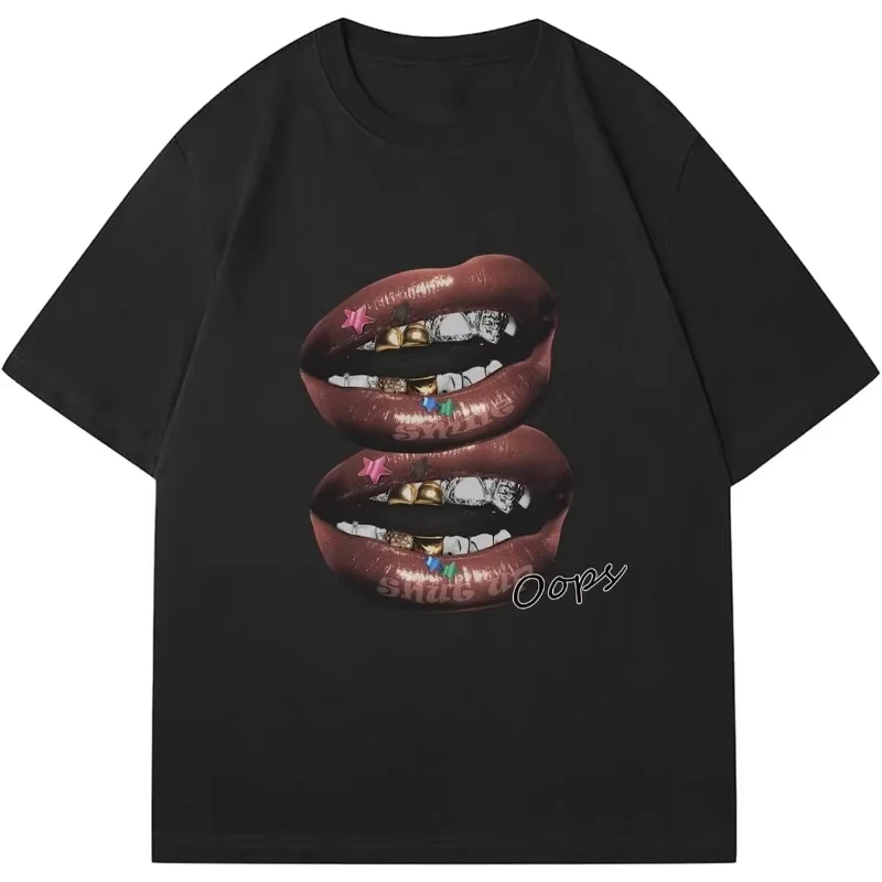 Nueva marca de moda de verano con estampado de letras de algodón puro para hombres y mujeres, mangas cortas holgadas, cuello redondo para parejas, mangas cortas