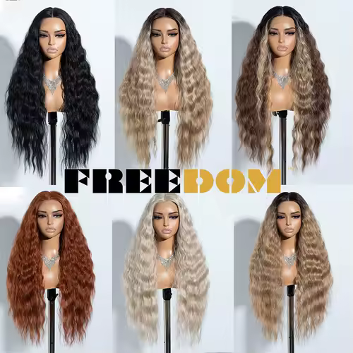 FREEDOM Synthetic Lace Front Wig Long Deep Wavy Ombre Blonde Ginger Lace Wigs For Black Women Heat Resistant Cosplay Wigs - Image 2