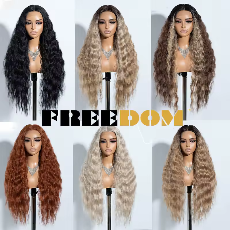 FREEDOM Synthetic Lace Front Wig Long Deep Wavy Ombre Blonde Ginger Lace Wigs For Black Women Heat Resistant Cosplay Wigs - Image 2