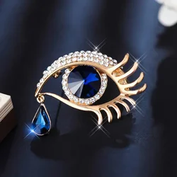 Blue Water Drop Crystal Eye Brooch Female Eye of Horus Rhinestone Tear Angle Brooch Ladies Amulet Dress Clothing Accessories