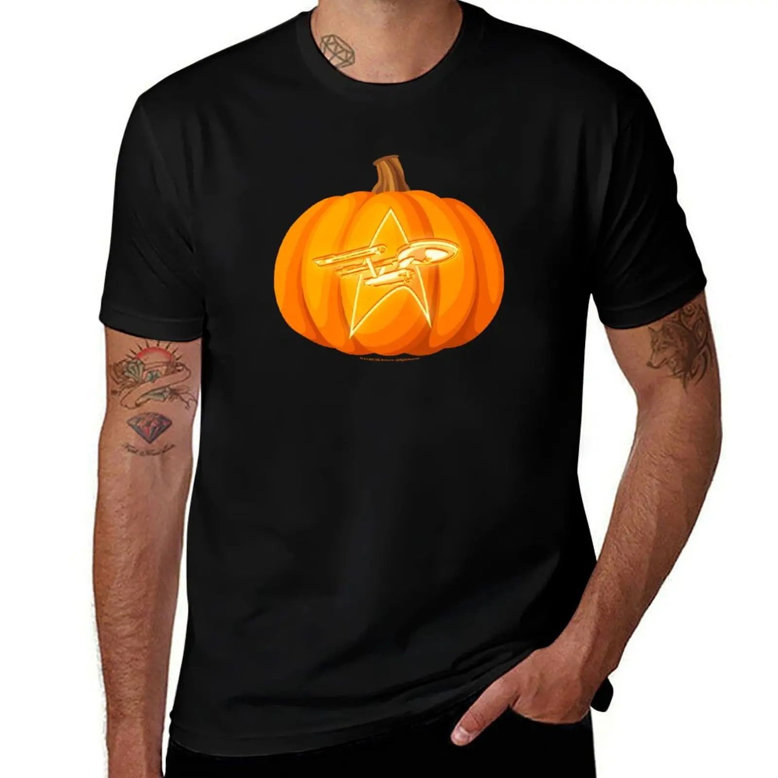 

Star Trek: The Original Series Halloween U.S.S Enterprise Jack-o'-lantern T-Shirt Work Basic Short Sleeve Top