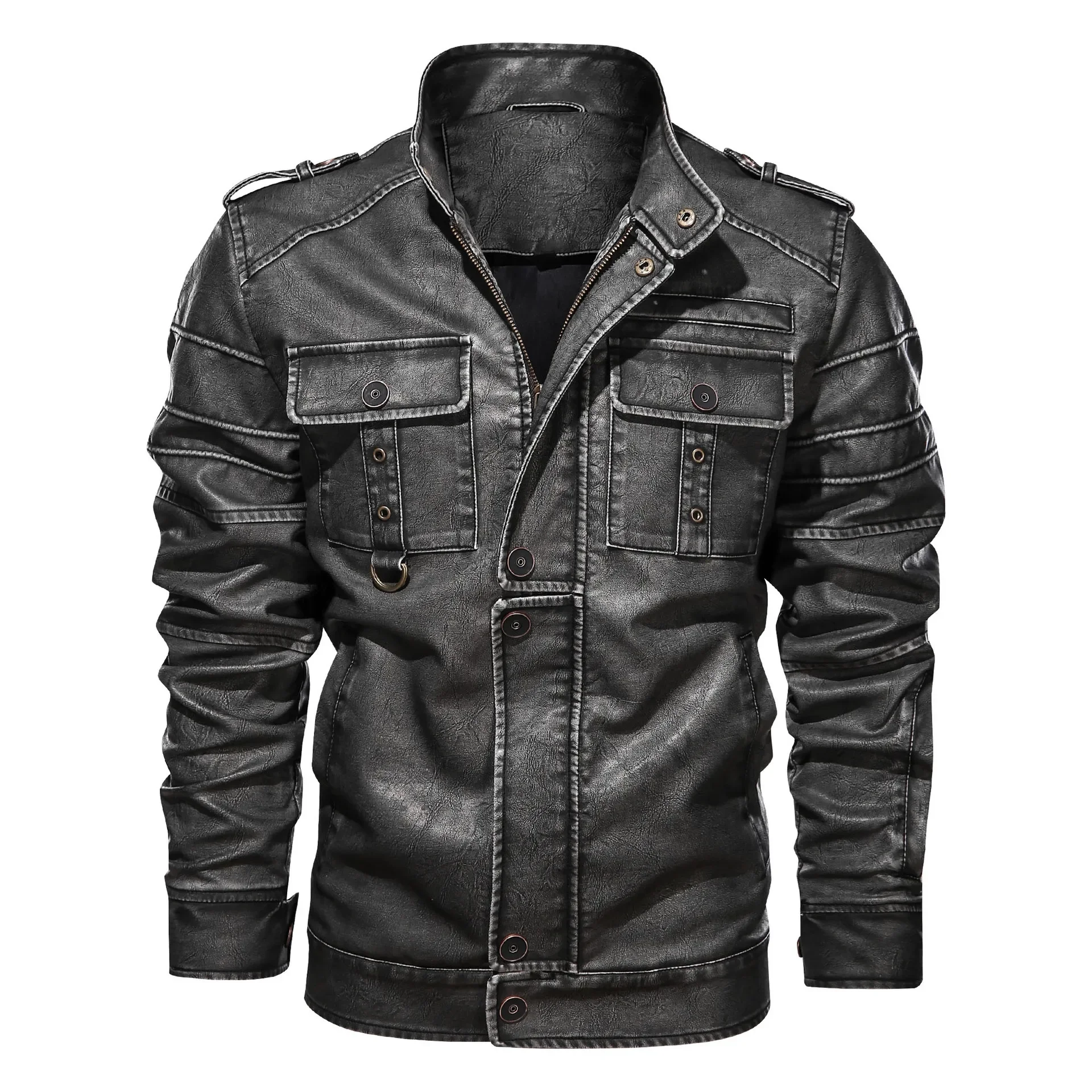 Maidangdi-chaqueta de cuero personalizada para hombre, chaqueta informal de cuero lavado, a la moda, talla grande