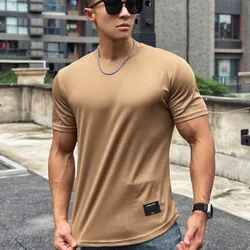 2024 new Men Summer Short Sleeve Fitness T Shirt Running Sport Gym Muscle T Shirt Workout Casual High Quality Tops Clothing