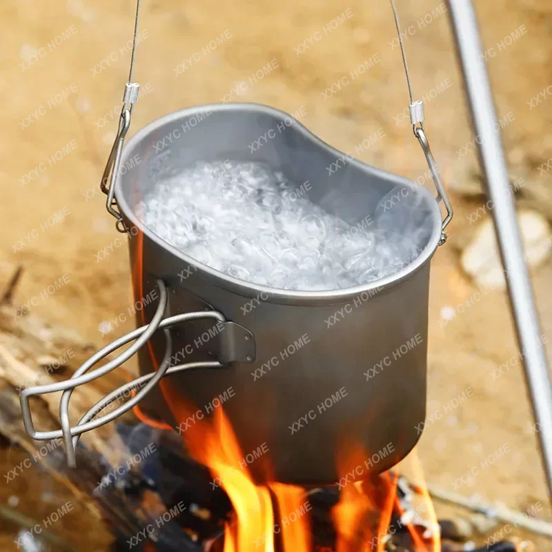 

Outdoor Pure Titanium Hanging Pot Camping Portable Cooking Titanium Lunch Box Folding Handle Rice Lunch Box Dish Box Water Cup