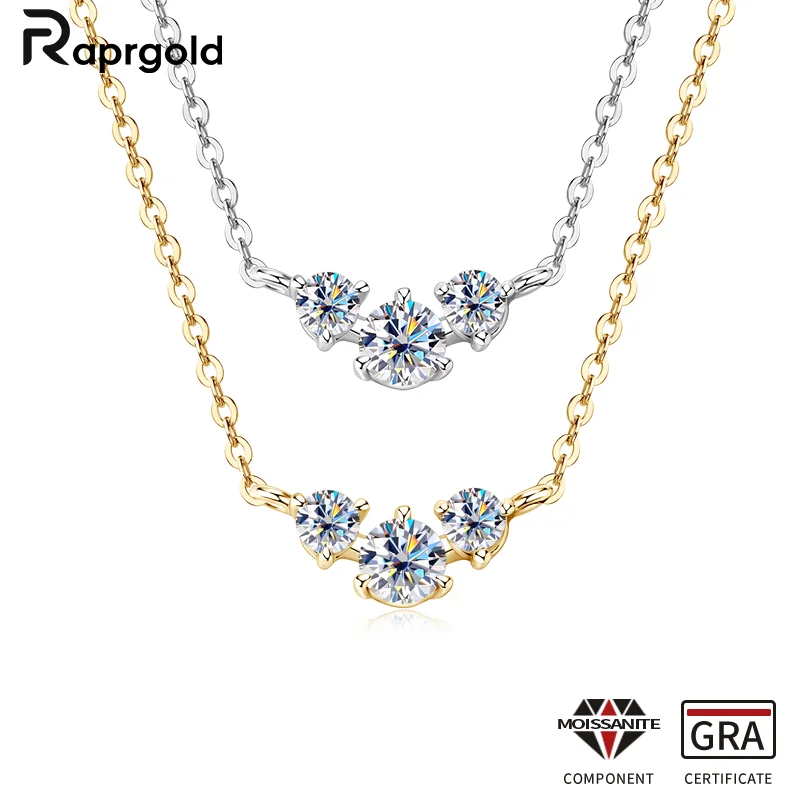 

RAPRGOLD GRA Certified Moissanite Pendant Necklaces 925 Sterling Silver for Women Jewelry Clavicle Chains Sparkling Wedding Gift