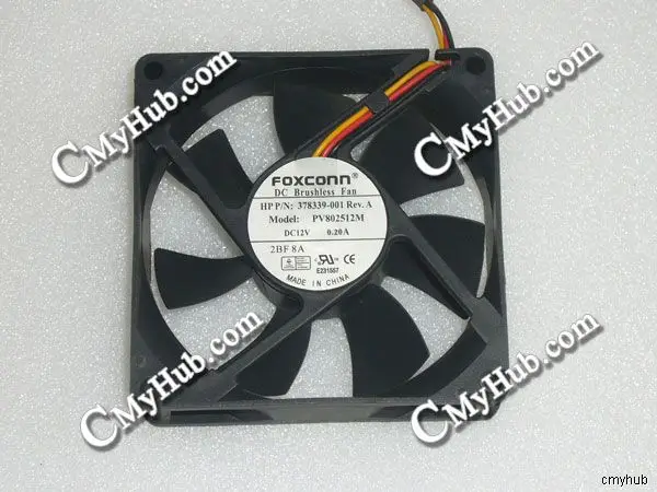 For Foxconn PV802512M P/N:378339-001 DC12V 0.20A 8025 8CM 80mm 80x80x25mm 3Pin 3Wire Cooling Fan PV802512M P/N:378339-001 Ran.1