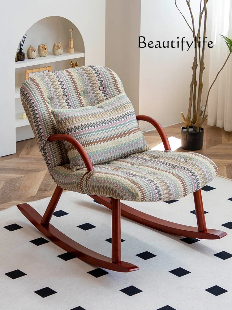 N68 Japanese-style solid wood sofa chair casual table and chairs balcony living room rocking chair home American retro pattern l