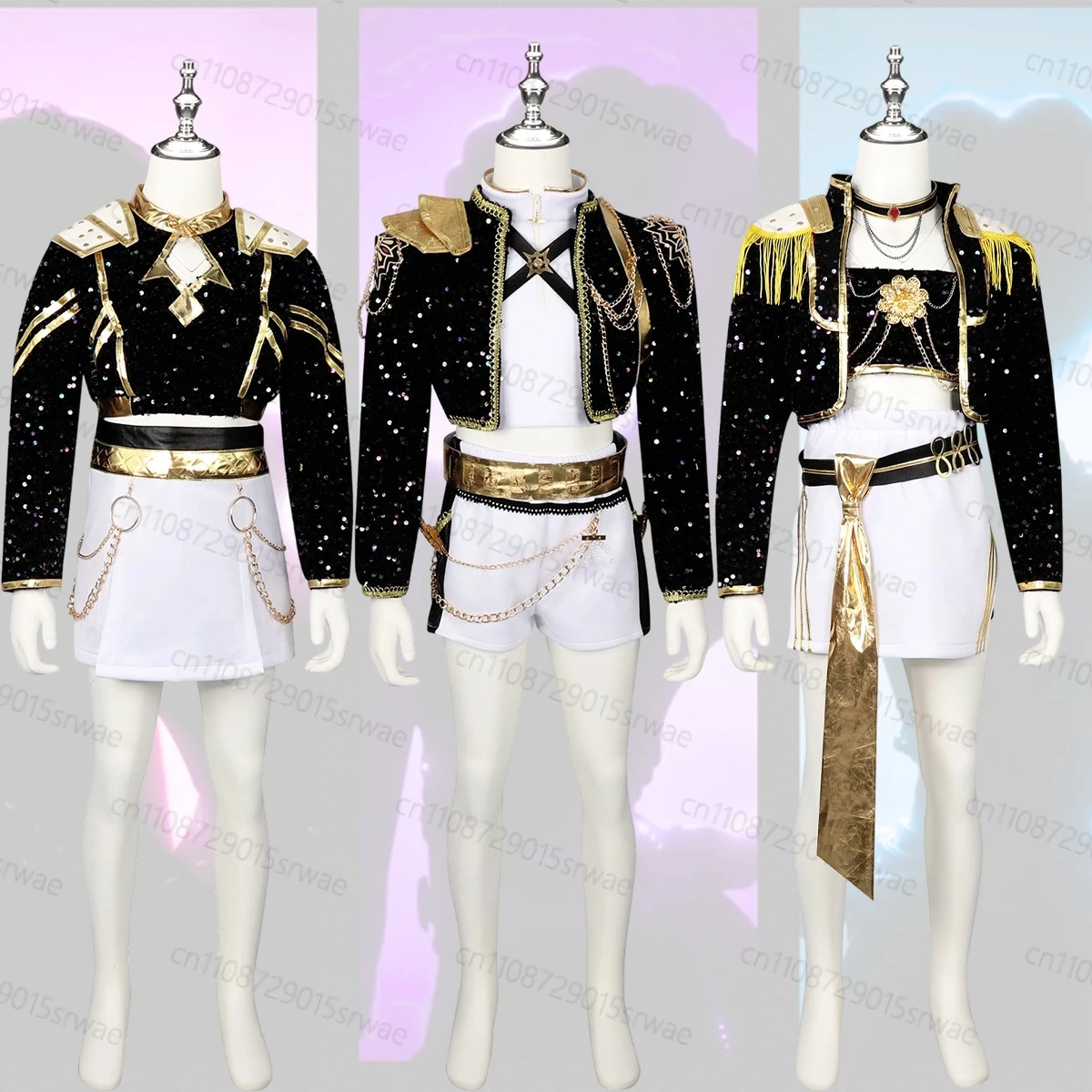 

Kids Kpop Demon Hunters Rumi Mira Zoey Cosplay Costume Black Golden set Children's Girl idol role-playing costume