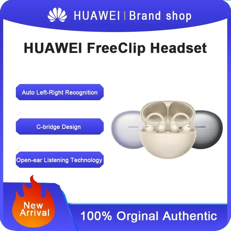 HUAWEI FreeClip Wireless Earbuds - Open Ear Bluetooth Earphones with Long Lasting Sound - Lightweight Battery AI Crystal Clear