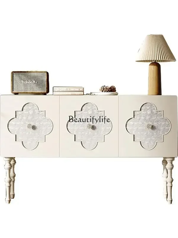 GG8Light Luxury American Shell Solid Wood Entrance Cabinet Cream Home Decoration Storage Cabinet