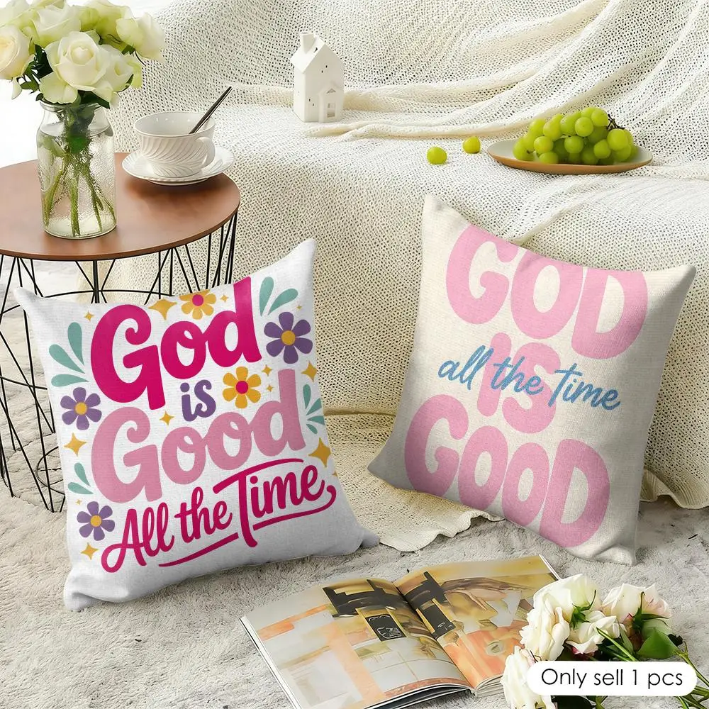 Fashion God Is Good Cushion Cover Natural Linen Organic Fabric Double-Sided Printing Sofa Home Decor Gift Pillow Case