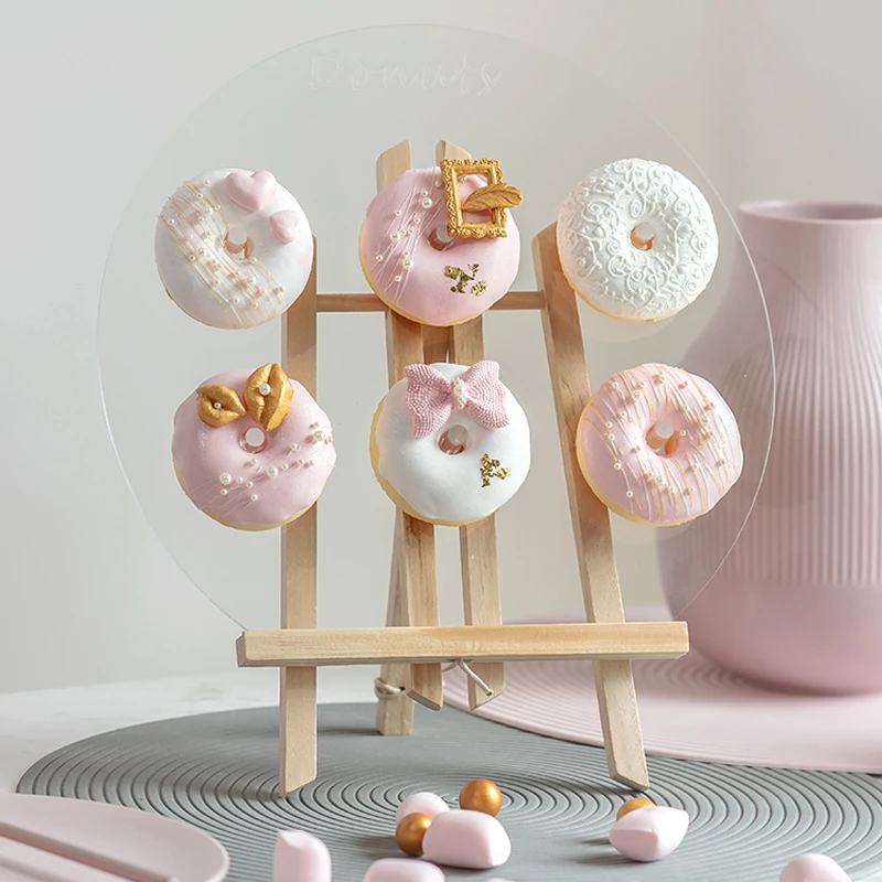 

Pink Doughnut Simulation Food Shooting Props Gold Powder Wedding Party Fake Cake Bread Desserts Model Window Decoration