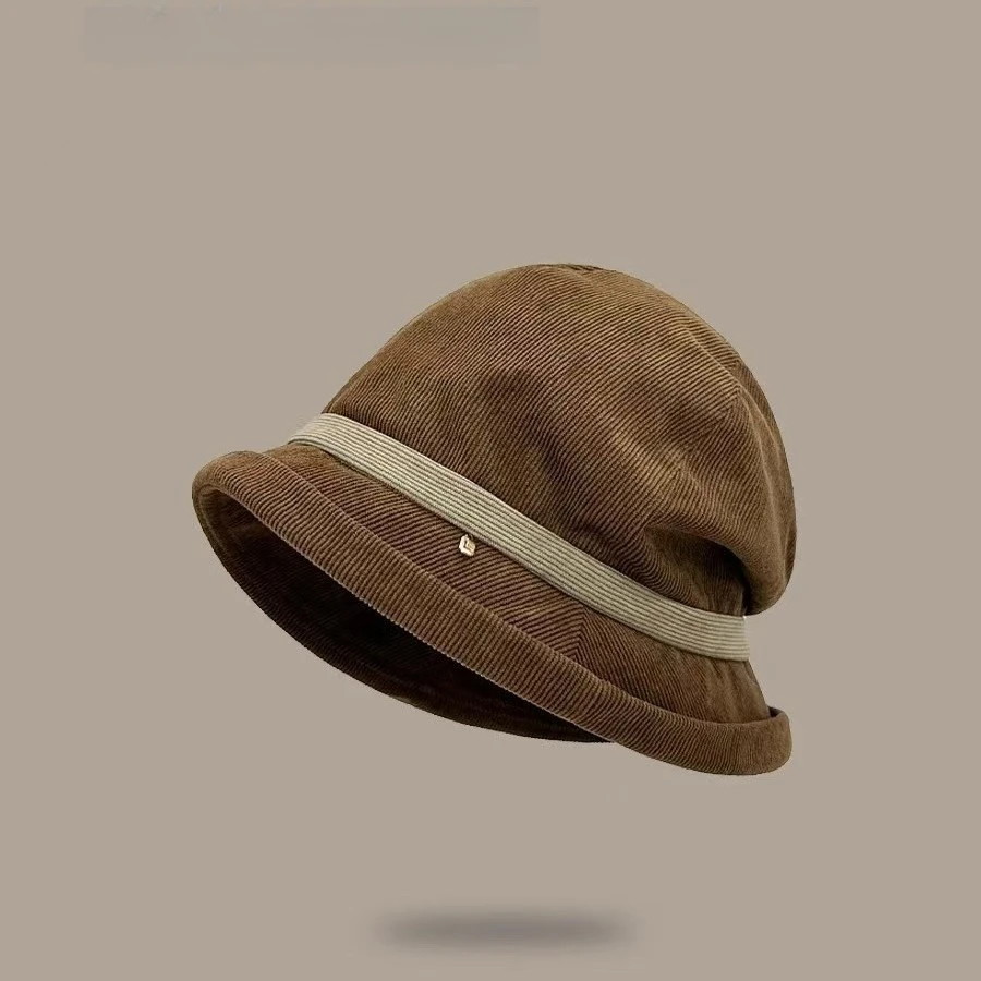 1 piece of women's autumn and winter vintage fisherman hat with thick corduroy insulation and windproof pile cap