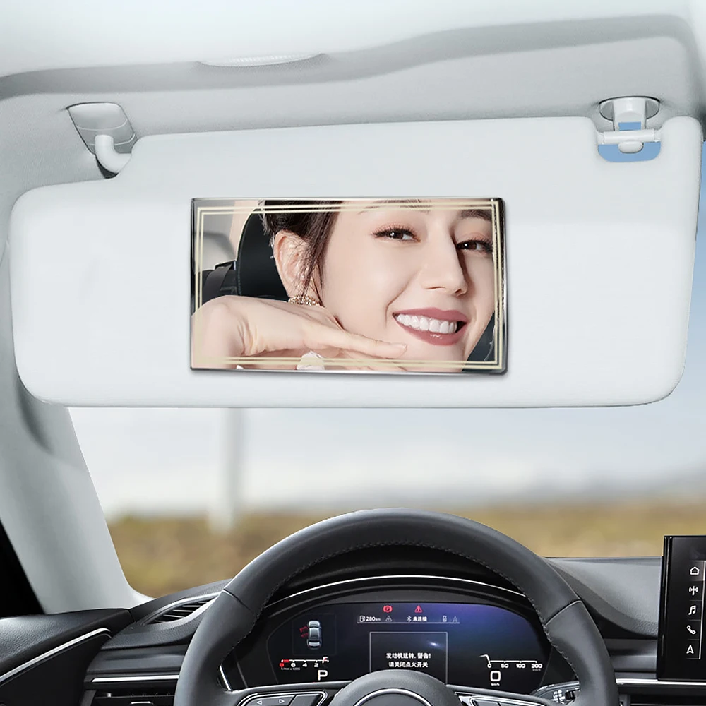 Car Interior Mirror Sun Visor Plate Makeup Mirror for Girls Women Stainless Steel Vanity Mirror Car Rearview Mirror Car-styling