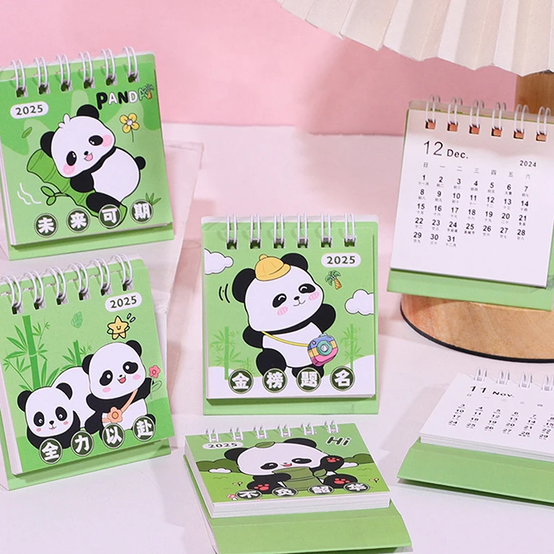 2025 Mini Cartoon Desk Calendar Cute Pandas Animals Portable Pocket Calendar Manage Time Schedule Desktop Decoration