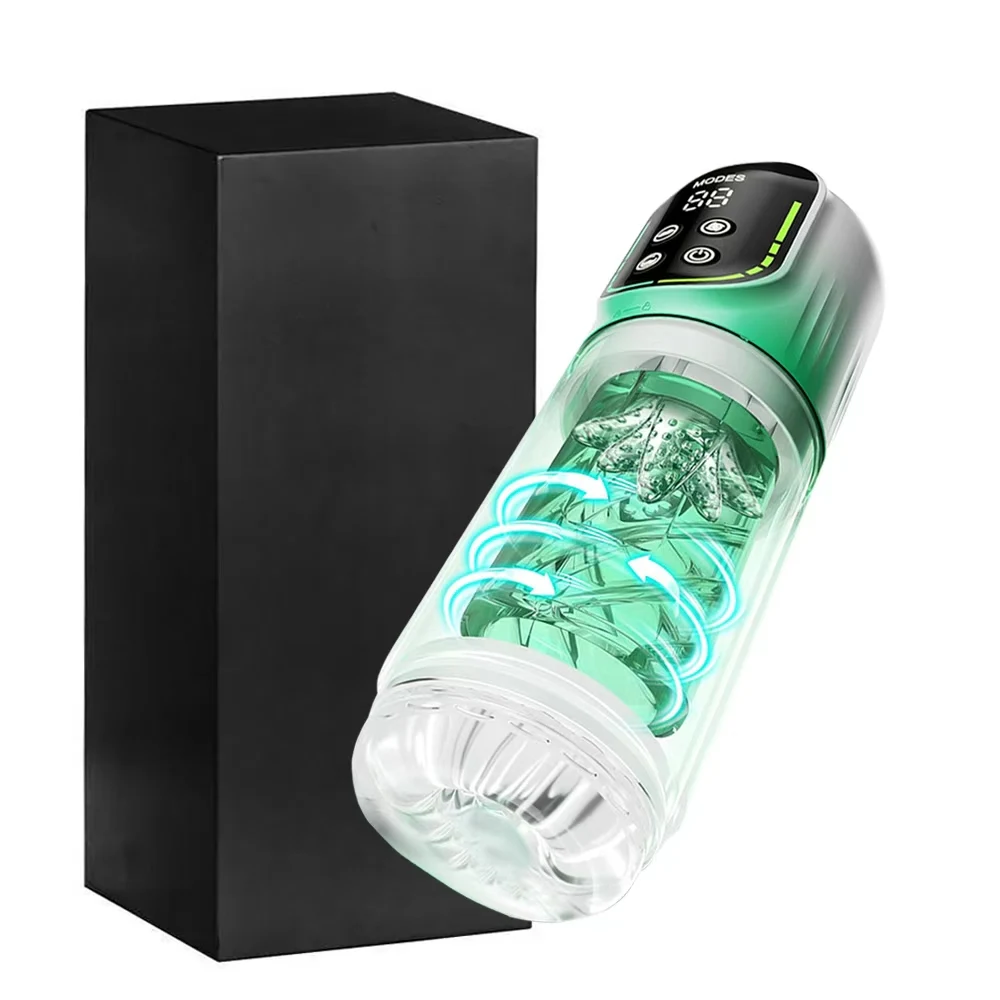 APP AI LCD Masturbator Pocket Cat 7 Push Rotary Vibration Suck Lick Stroking Vacuum Pump and LCD Screen Penis Pump Adult Toy