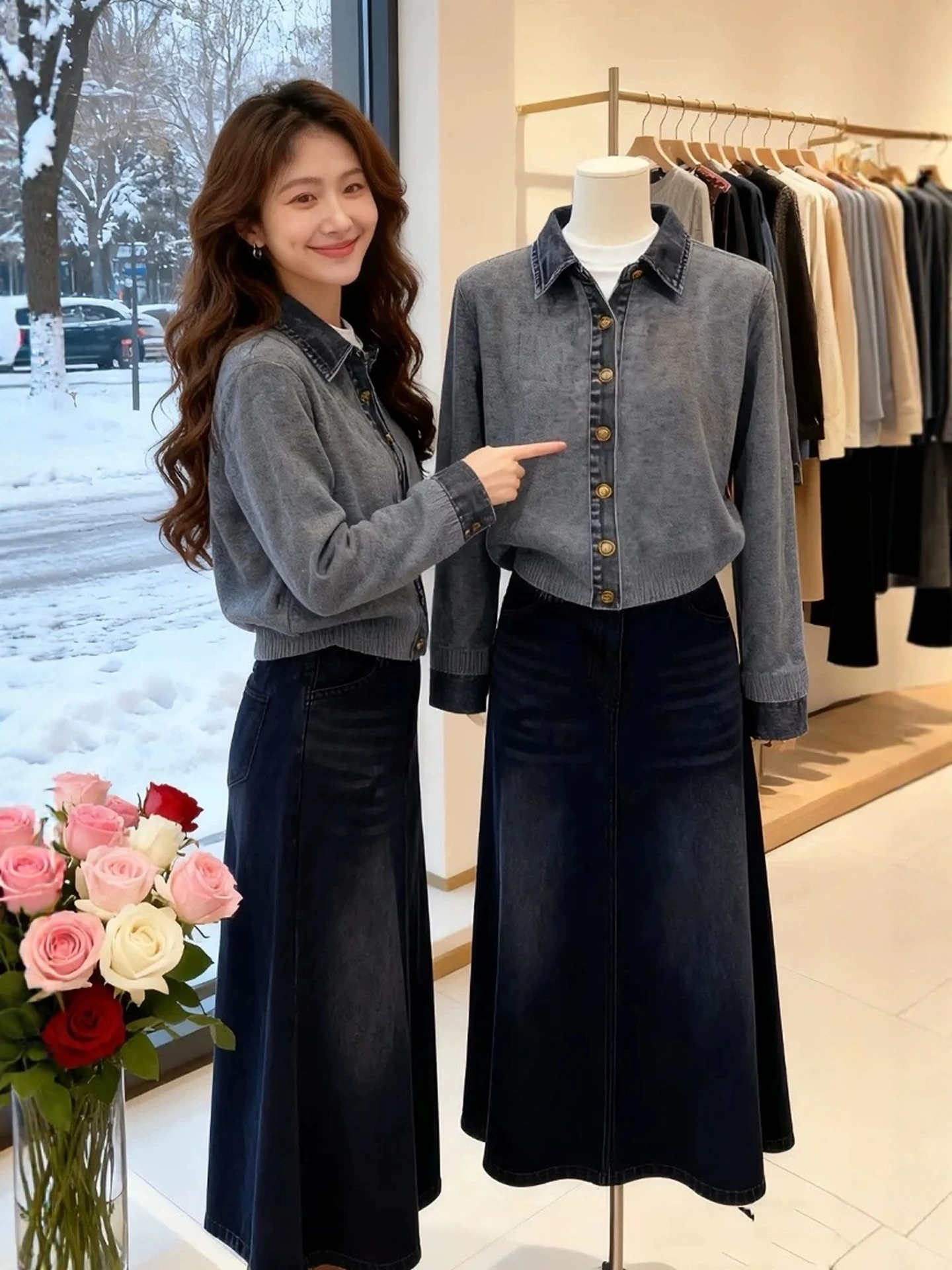 

Повседневный вязаный джемпер-пальто из денима с пэчворком для женщин больших размеров, свободная верхняя одежда для осени и зимы, модная повседневная модель