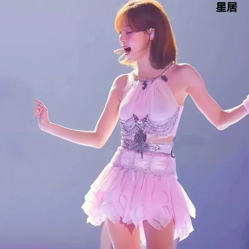 Traje de baile callejero para mujer, cantante de grupo, club nocturno, Tops sexys con lentejuelas brillantes, falda ajustada, trajes Kpop, ropa puesta en escena