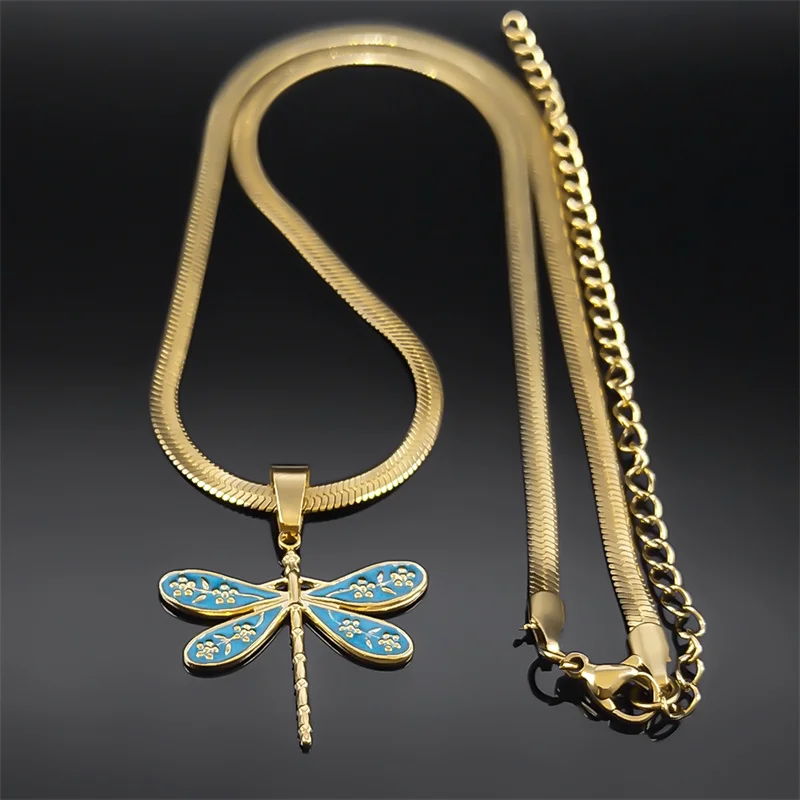 Vintage Personality Dragonfly Pendant Necklace For Women Stainless Steel Gold Color Clavicle Chain Necklaces Jewelry NZZZ402S04