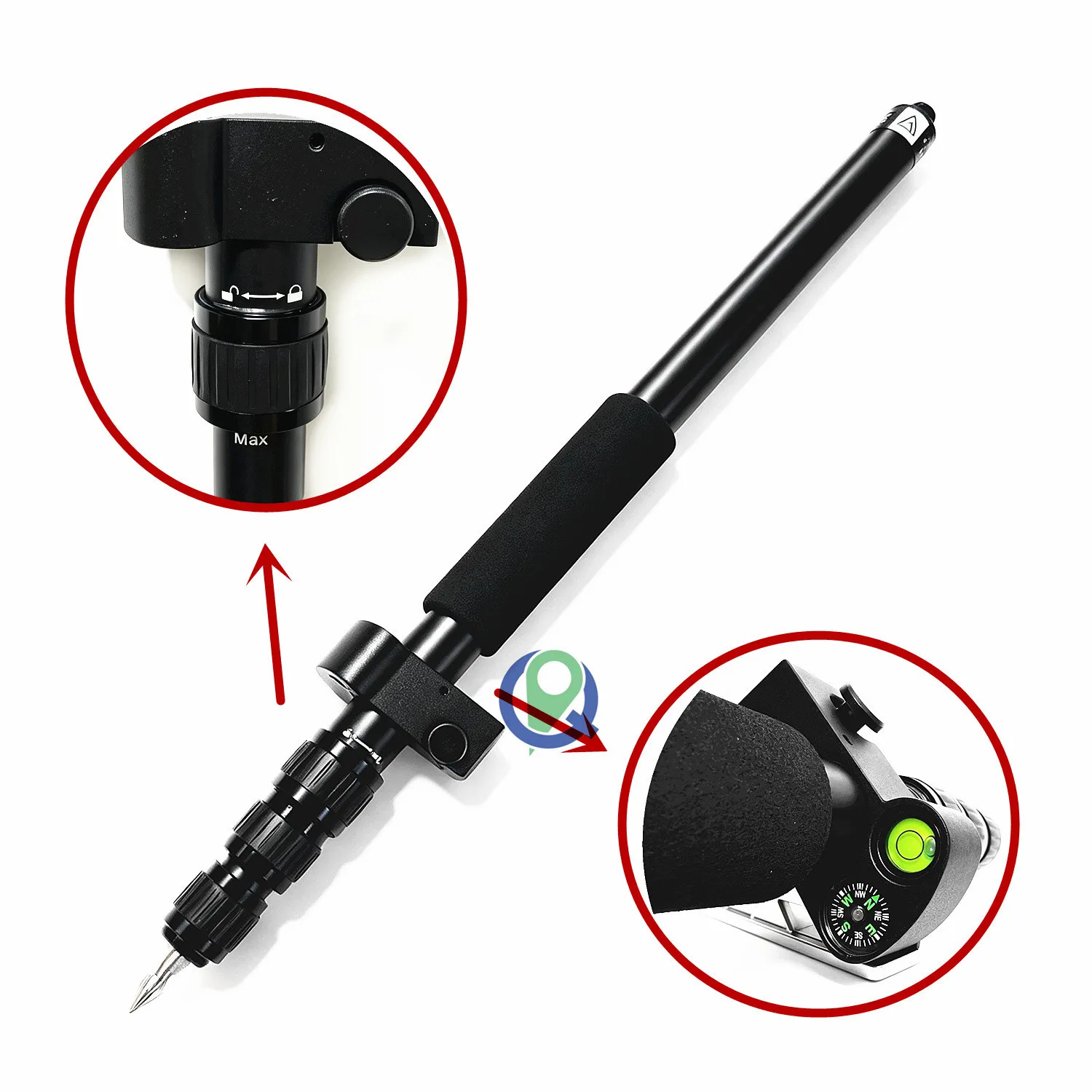 New MODEL 65cm to 180cm TELESCOPIC PORTABLE GNSS GPS SURVEYING CENTERING POLE WITH CLAMP WITH COMPASS LEVEL BUBBLE