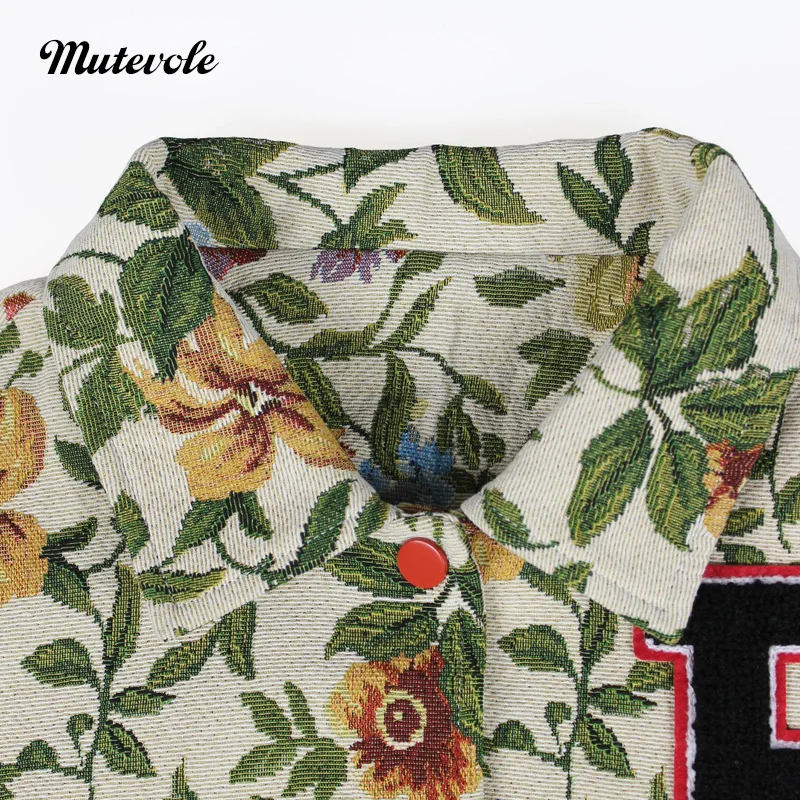 Mutevole Women Floral Print Patchwork Single Breasted Single Breasted Jacket Coats