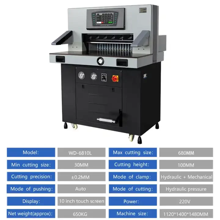 WD-6810L New Industrial A2 A3 A4 Size Semi-Automatic Hydraulic Computerized Paper Cutting Machine 26.7inch Heavy-Duty High