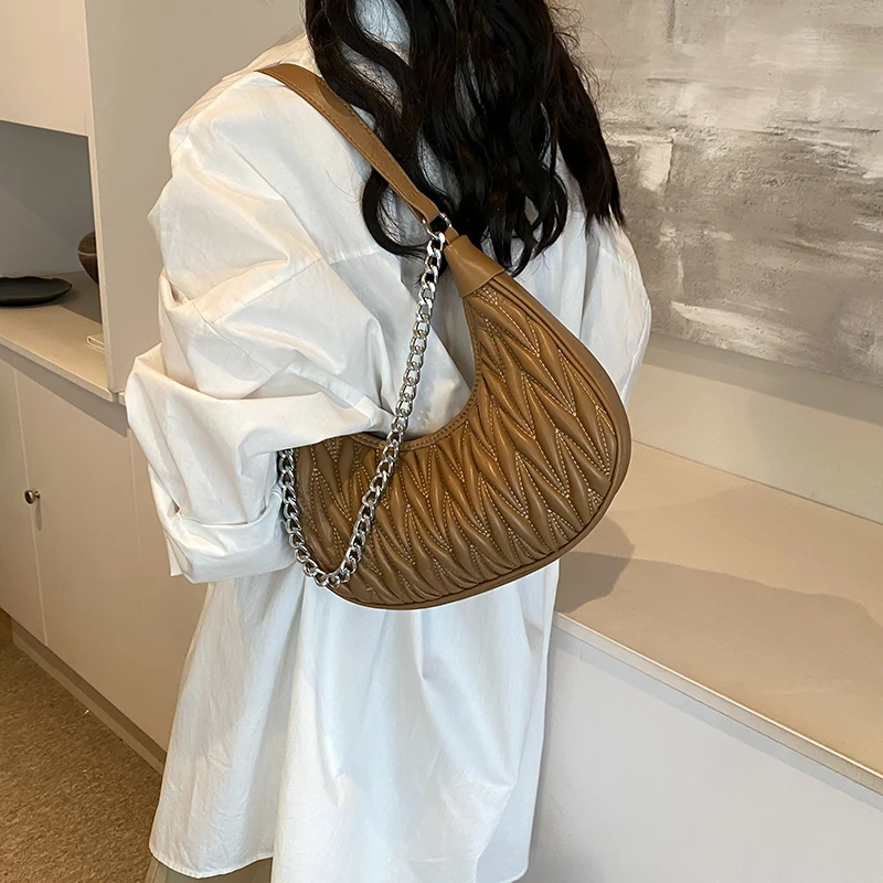 حقيبة نسائية على شكل هلال تحت الإبط من جلد البولي يوريثان، حقيبة نصف قمر عصرية ذات سعة كبيرة، حقيبة بسيطة، حقيبة يومية للسيدات #5